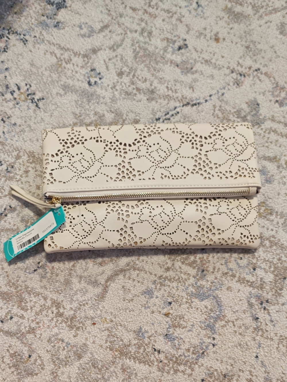 Urban Expressions Arabella Clutch White Laser Cut Vegan Leather NWT